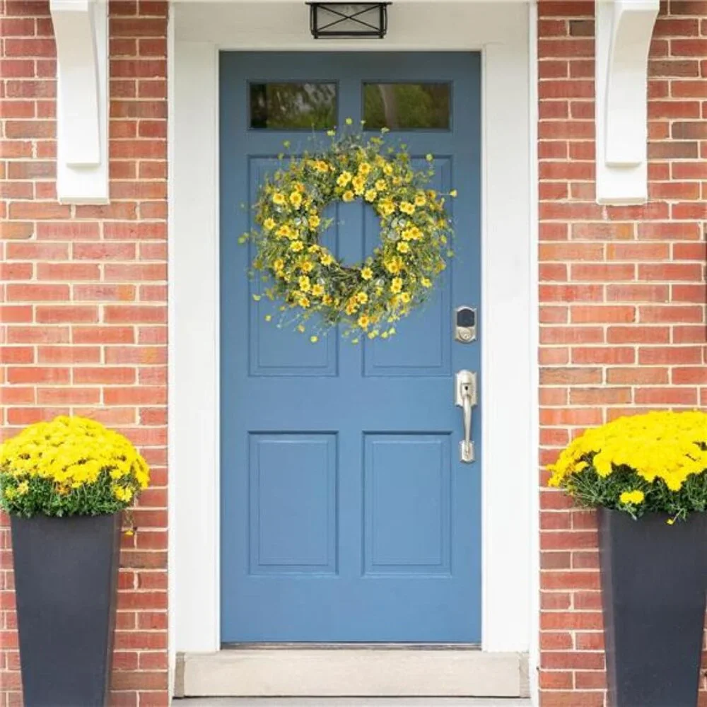 Yellow Daisy Wreath 24 Inch Spring Summer Wreath Fake Silk Floral Wreath